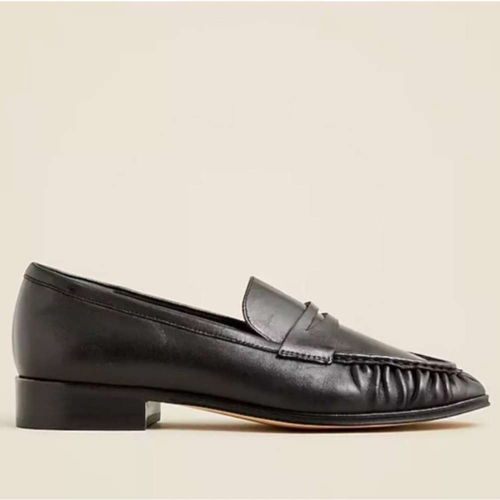 Brand New In Box J.Crew Black Ruched Leather Slip-On Loafers - Picture 3 of 8